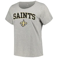 T-shirt grande taille Fanatics Heather Grey New Orleans Saints pour femmes avec logo en forme d'arc