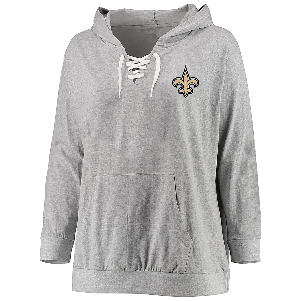 Sweat à capuche lacets grande taille pour femmes Fanatics Heather Grey New Orleans Saints