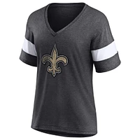 T-shirt à col en V tri-mélange détresse de l'équipe New Orleans Saints Fanatics Heathered Charcoal/White pour femmes