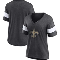 Women's Fanatics Heathered Charcoal/White New Orleans Saints Distressed Team Tri-Blend V-Neck T-Shirt