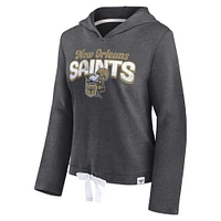 Pull à col en V polaire Fanatics Heathered Charcoal New Orleans Saints True Classics pour femmes - Sweat capuche