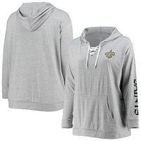 Women's Fanatics Heathered Gray New Orleans Saints Plus Lace-Up Pullover Hoodie