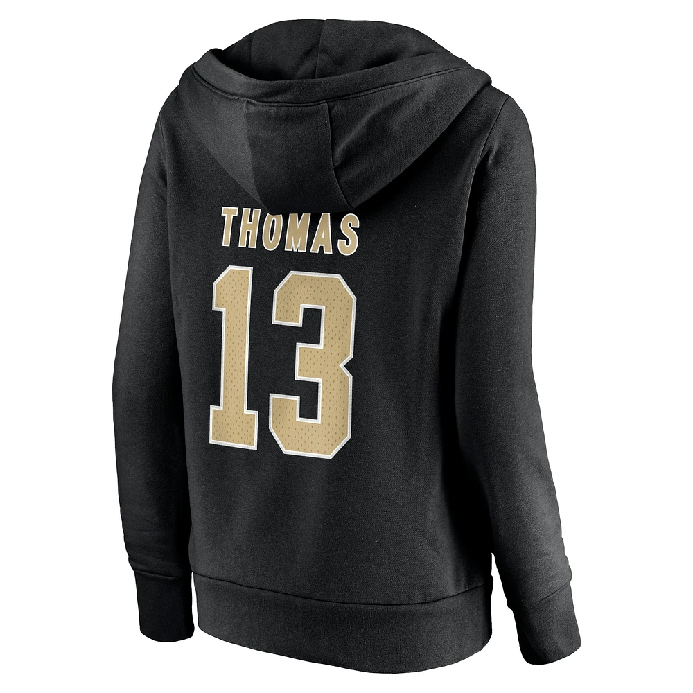 Women's Fanatics Michael Thomas Black New Orleans Saints Player Icon Name & Number Pullover Hoodie