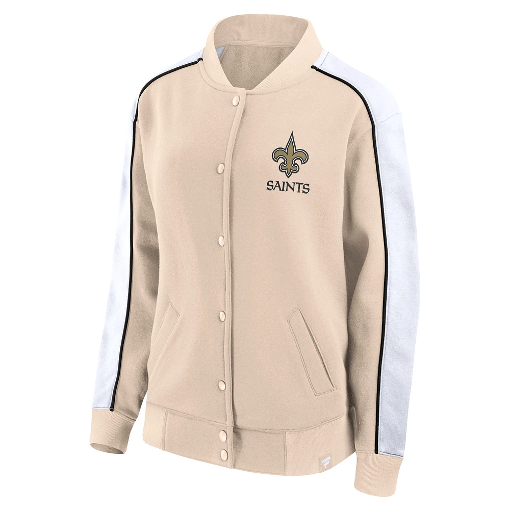 Women's Fanatics Tan New Orleans Saints Lounge Full-Snap Varsity Jacket