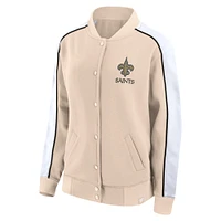 Women's Fanatics Tan New Orleans Saints Lounge Full-Snap Varsity Jacket