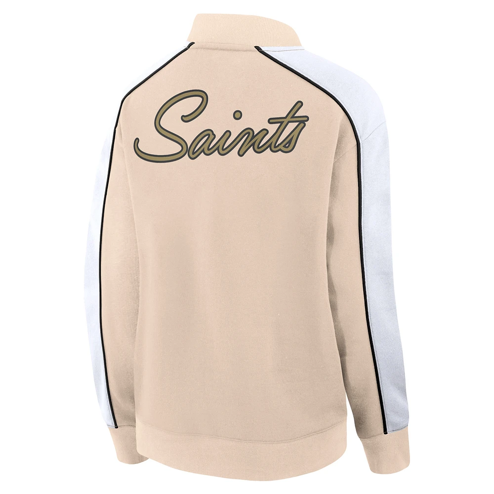 Veste universitaire à bouton-pression Fanatics Tan New Orleans Saints Lounge pour femmes