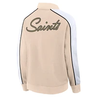 Women's Fanatics Tan New Orleans Saints Lounge Full-Snap Varsity Jacket