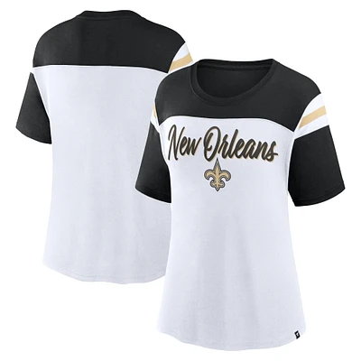 Haut court tendance New Orleans Saints pour femme, blanc/noir, avec slogan « Cheer Chant »