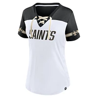 T-shirt à lacets col en V incliné Fanatics blanc New Orleans Saints Dueling pour femmes