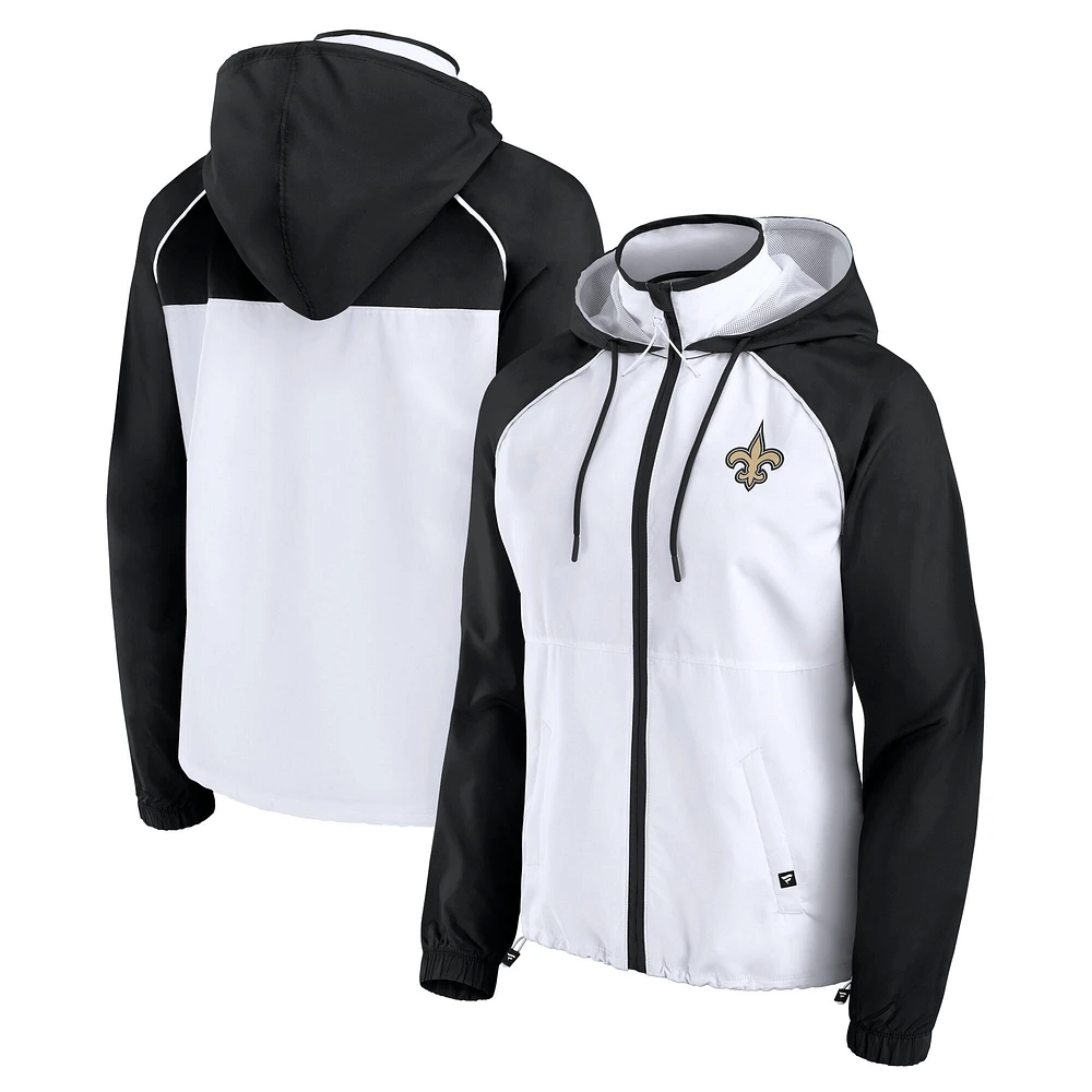 Veste à capuche anorak entièrement zippée blanche Fanatics New Orleans Saints pour femme