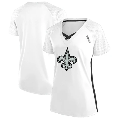 Women's Fanatics  White New Orleans Saints Plus Glitter Lace-Up V- Neck T-Shirt