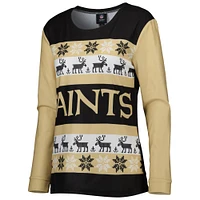 Women's FOCO Black New Orleans Saints Holiday Ugly Pajama Set