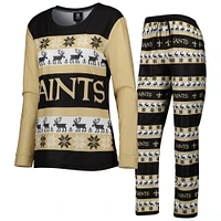 Ensemble de pyjama FOCO New Orleans Saints Holiday Ugly pour femmes, noir