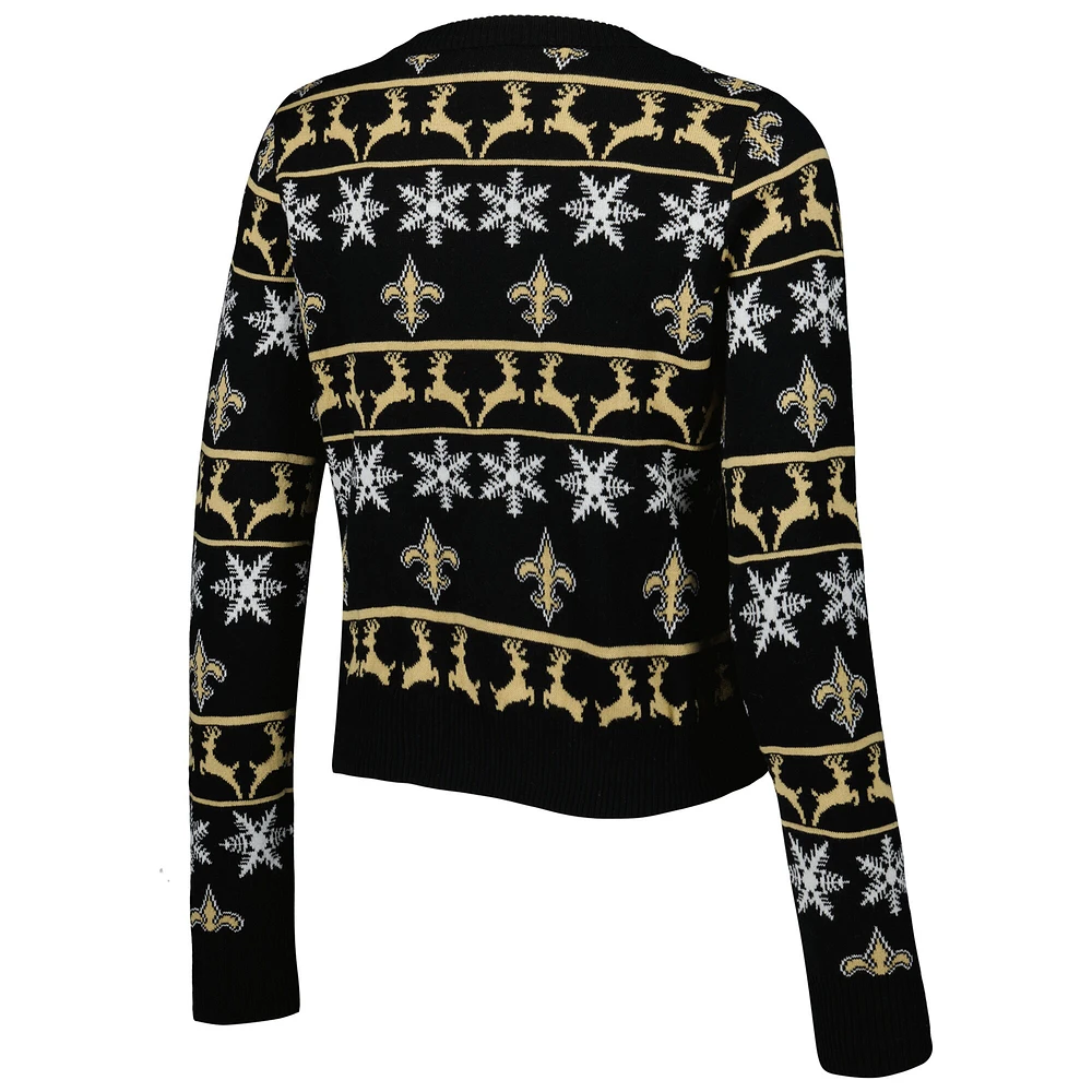 Women's FOCO Black New Orleans Saints Ugly Holiday Cropped Sweater