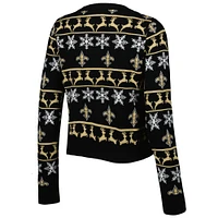 Women's FOCO Black New Orleans Saints Ugly Holiday Cropped Sweater