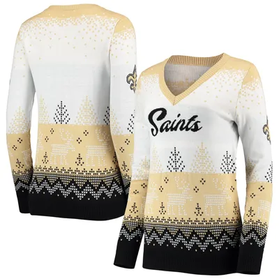 New Orleans Saints FOCO Women's Ugly V-Neck Pullover Sweater - White/Black
