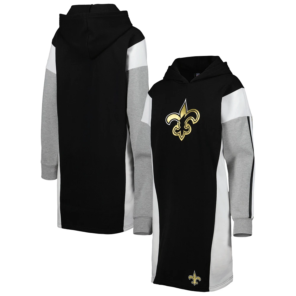 Robe t-shirt à capuche manches longues pour femme G-III 4Her by Carl Banks Black New Orleans Saints Bootleg