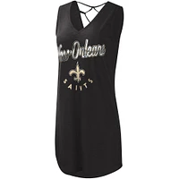 Women's G-III 4Her by Carl Banks Black New Orleans Saints Game Time Swim V-Neck Cover-Up Dress