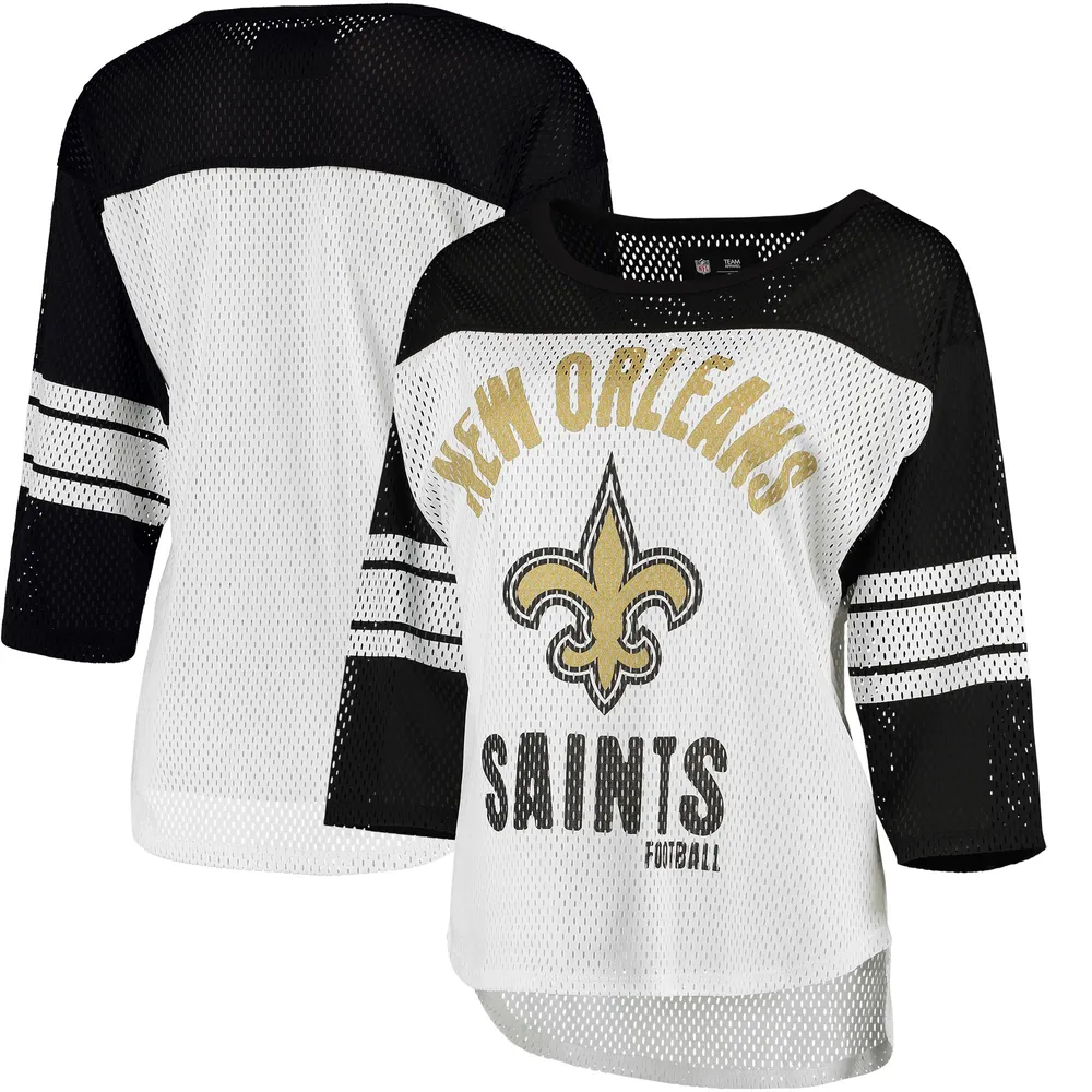 Lids New Orleans Saints G-III 4Her by Carl Banks Women's First Team Three-Quarter Sleeve Mesh T-Shirt - White/Black | Post Mall