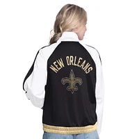 Women's G-III 4Her by Carl Banks White/Black New Orleans Saints Rally Rhinestone Full-Zip Track Jacket