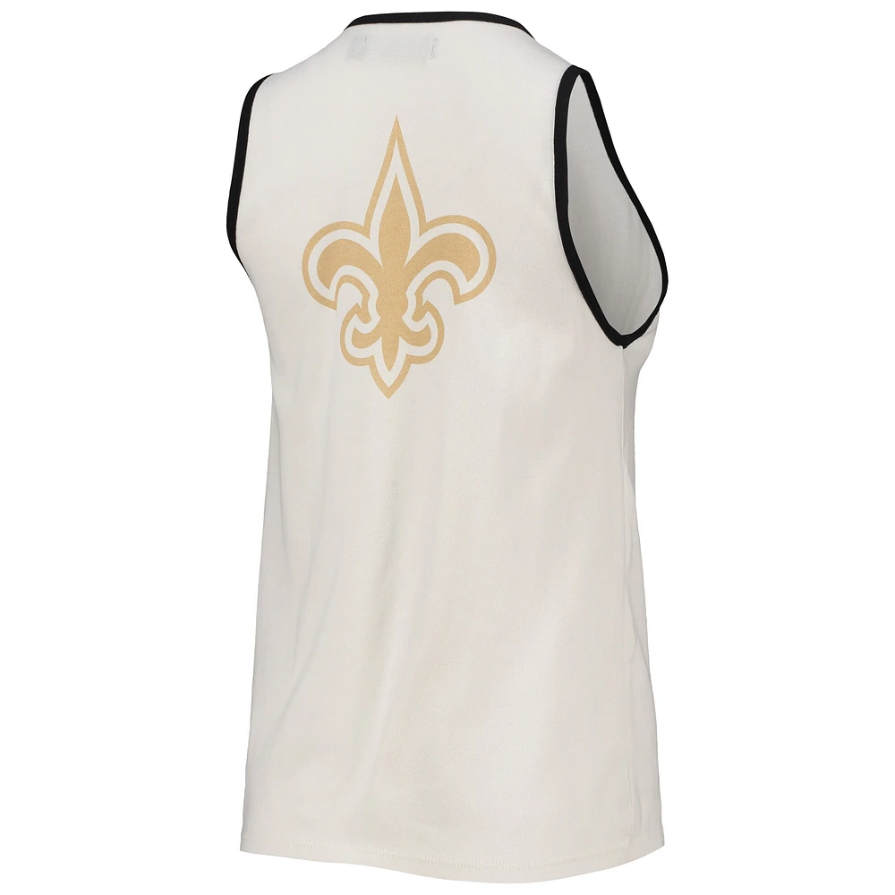 Débardeur Femme Junk Food Blanc/Noir New Orleans Saints Pop Reliure à encolure dégagée