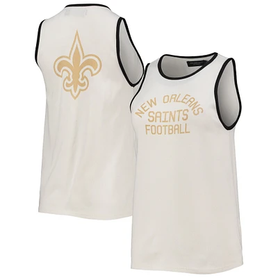 Women's Junk Food White/Black New Orleans Saints Throwback Pop Binding Scoop Neck Tank Top