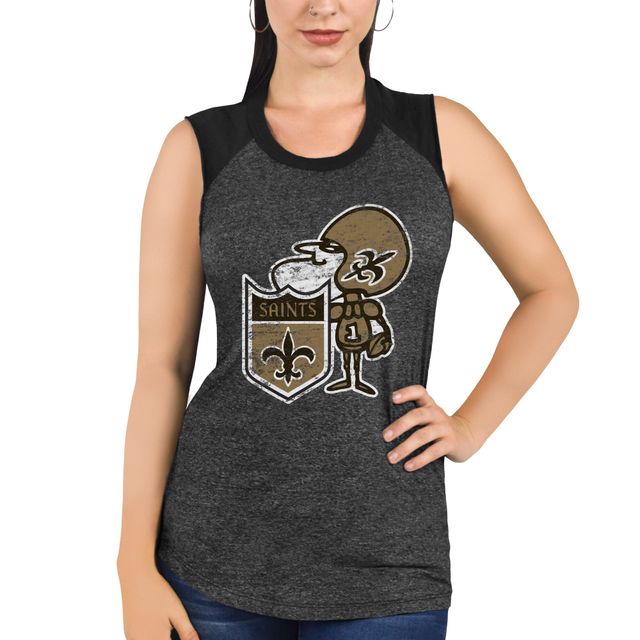 Débardeur musculaire raglan tri-mélange rétro New Orleans Saints Majestic Threads noir pour femmes