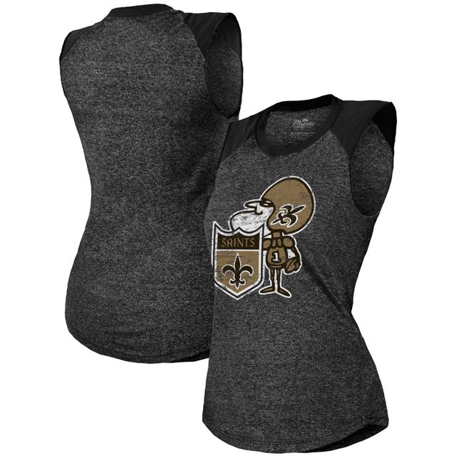 Débardeur musculaire raglan tri-mélange rétro New Orleans Saints Majestic Threads noir pour femmes