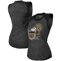 Women's Majestic Threads Black New Orleans Saints Retro Tri-Blend Raglan Muscle Tank Top