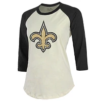 Women's Majestic Threads Tyrann Mathieu Cream New Orleans Saints Player Name & Number Tri-Blend Three-Quarter Sleeve T-Shirt