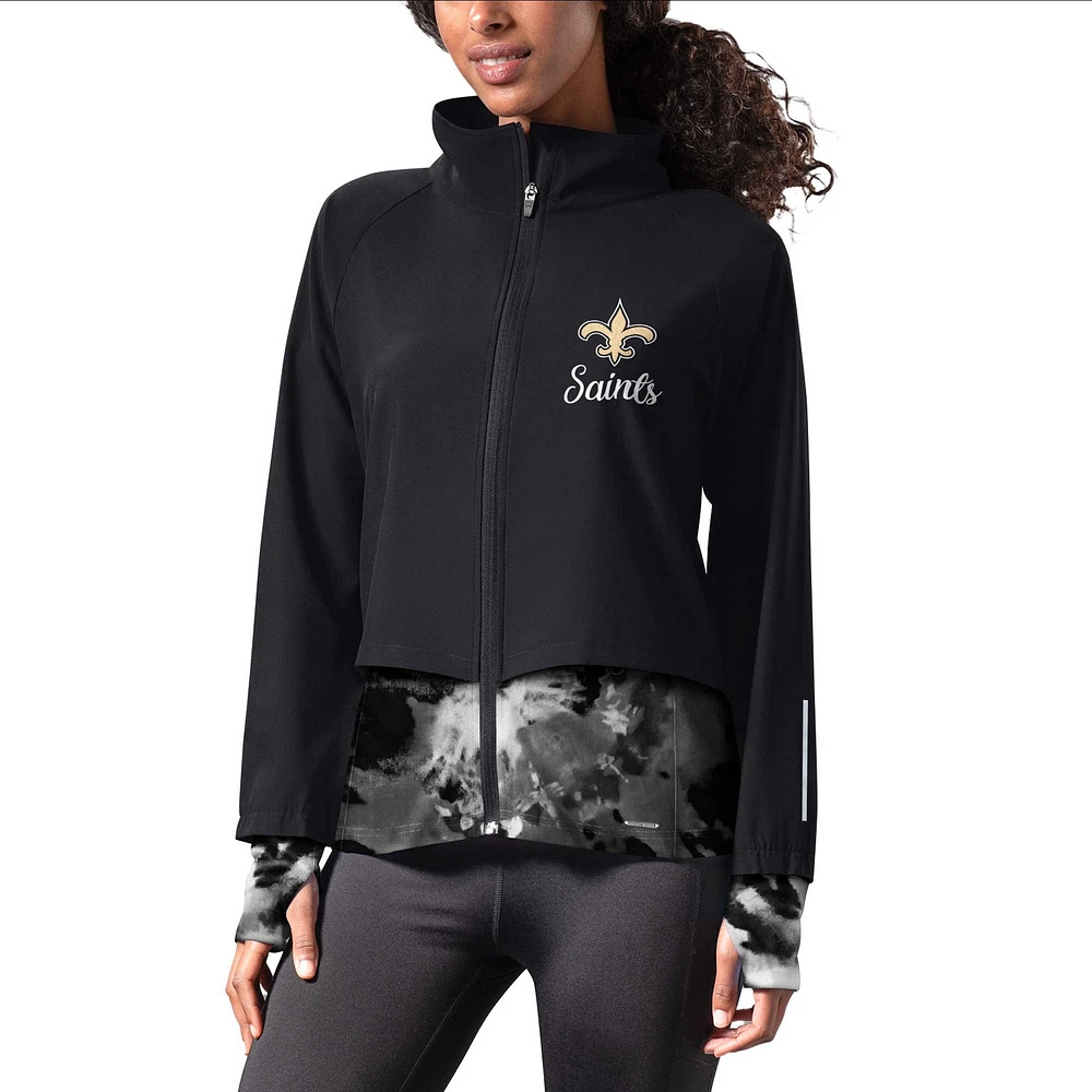 Women's MSX by Michael Strahan Black New Orleans Saints Grace Raglan Full-Zip Running Jacket