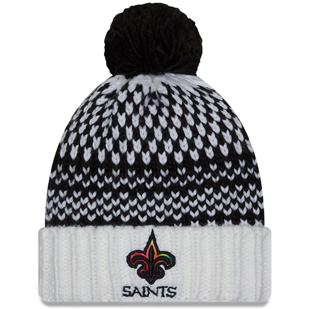 Bonnet en tricot à pompon à revers New Era New Era pour femme, noir/blanc, New Orleans Saints 2023 NFL Crucial Catch