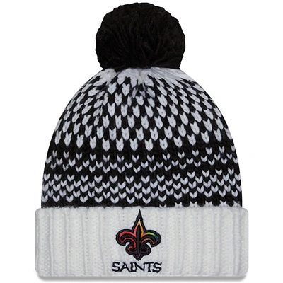 Bonnet en tricot à pompon à revers New Era New Era pour femme, noir/blanc, New Orleans Saints 2023 NFL Crucial Catch