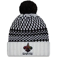 Bonnet en tricot à pompon à revers New Era New Era pour femme, noir/blanc, New Orleans Saints 2023 NFL Crucial Catch