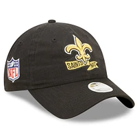 Casquette New Era New Orleans Saints 2022 Sideline réglable 9TWENTY pour femme, noire