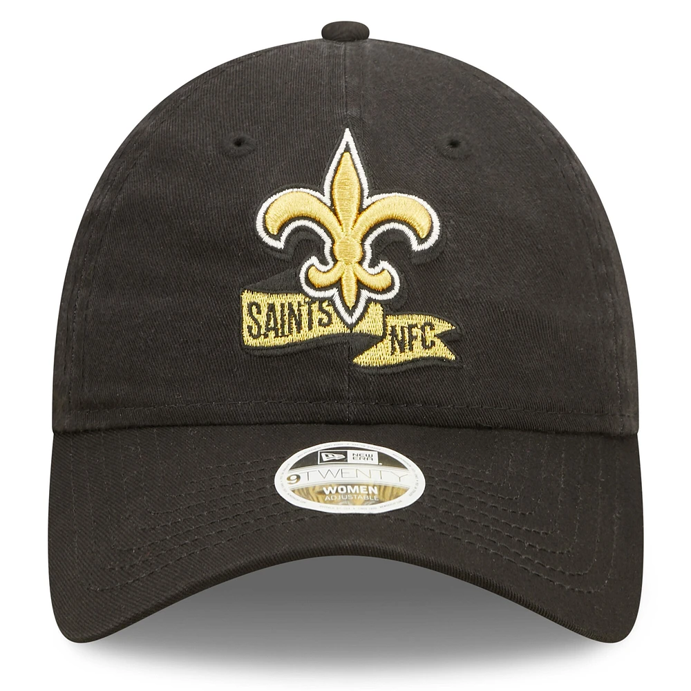 Casquette New Era New Orleans Saints 2022 Sideline réglable 9TWENTY pour femme, noire