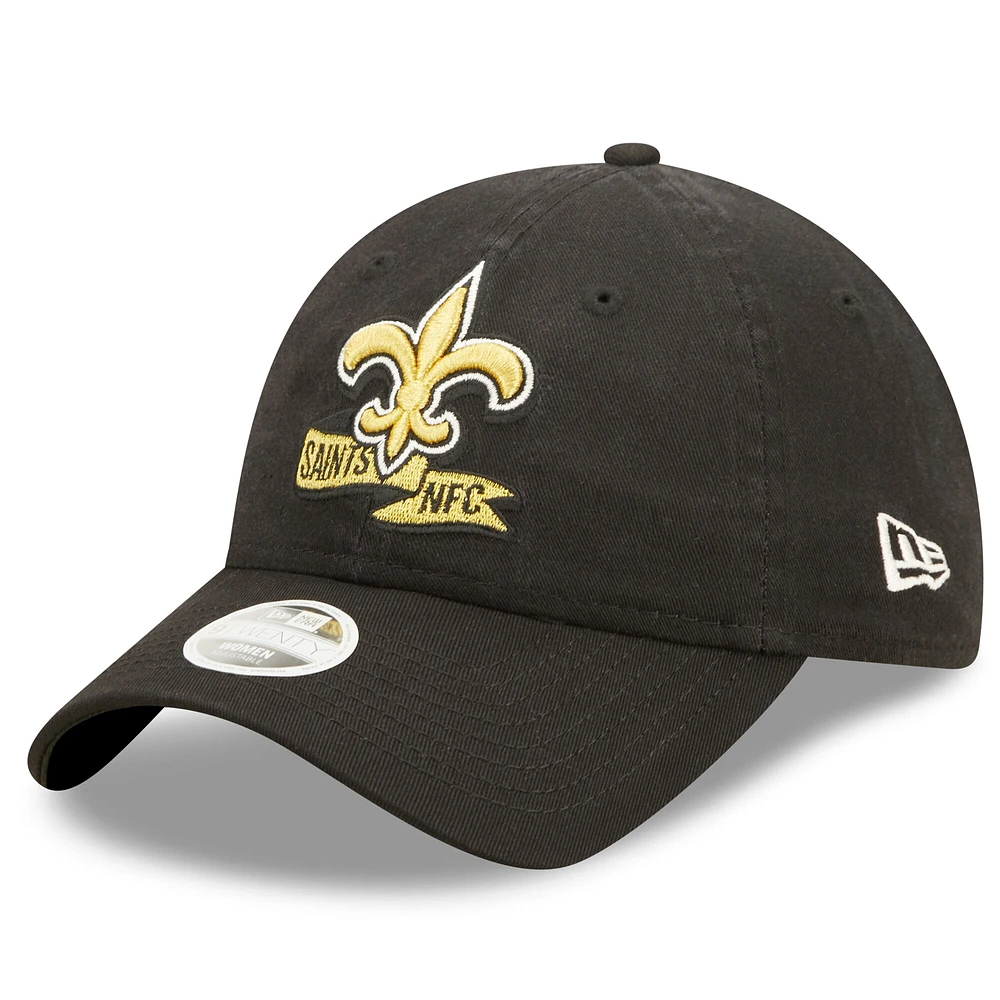 Casquette New Era New Orleans Saints 2022 Sideline réglable 9TWENTY pour femme, noire