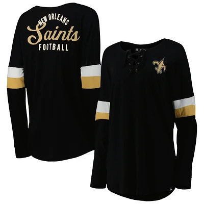 T-shirt à manches longues léger lacets New Orleans Saints Athletic Varsity Era pour femme, noir