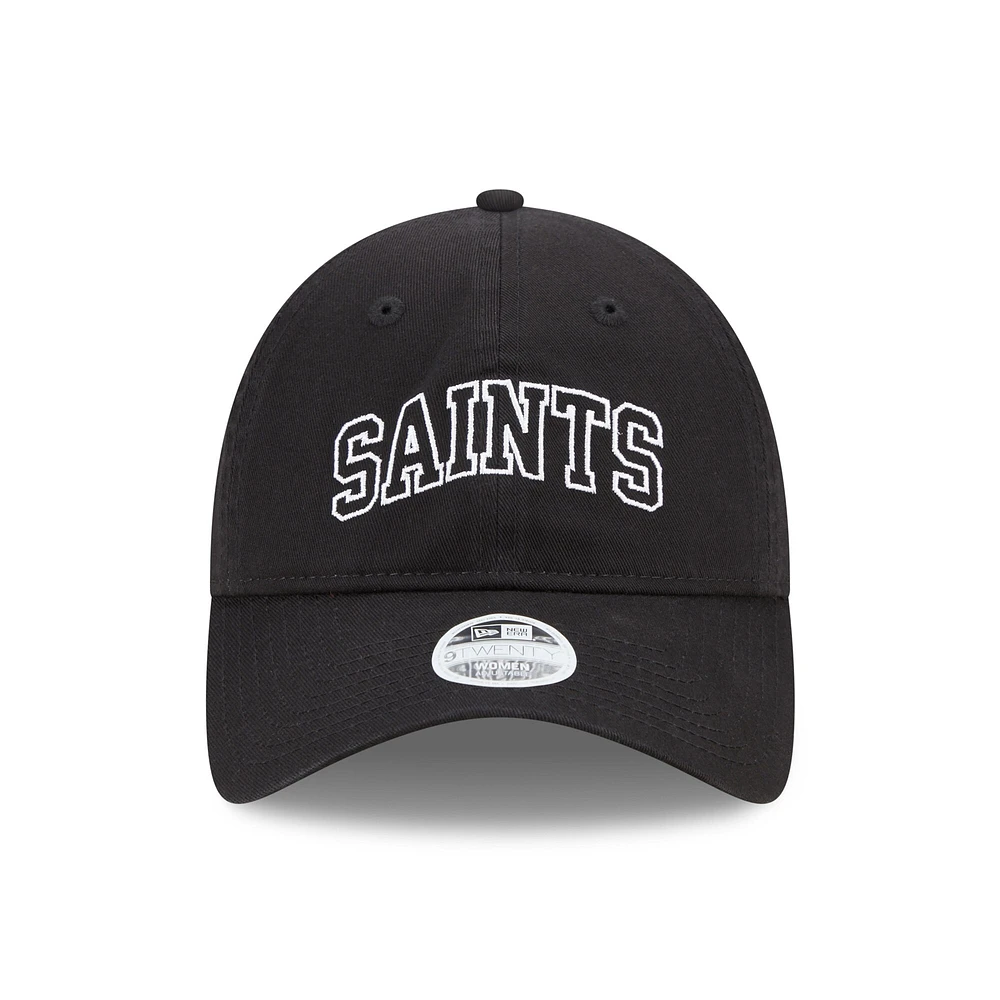 Casquette New Era New Orleans Saints Collegiate 9TWENTY noire réglable pour femme