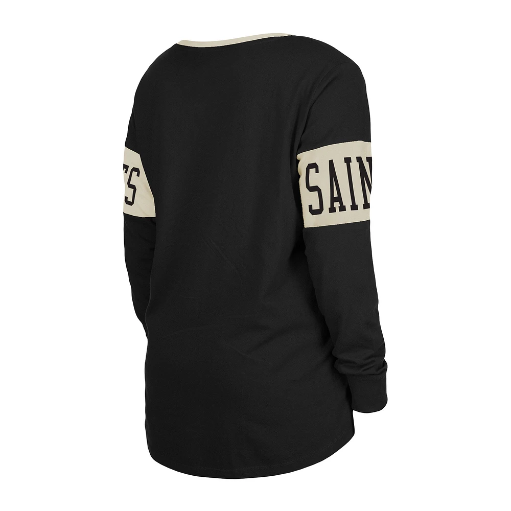 Women's New Era Black Orleans Saints Lace-Up Notch Neck Long Sleeve T-Shirt