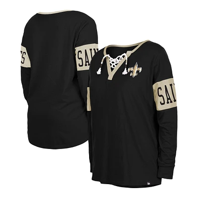 T-shirt à manches longues et col cranté New Orleans Saints pour femme Era noir