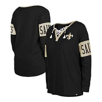 Women's New Era Black Orleans Saints Lace-Up Notch Neck Long Sleeve T-Shirt