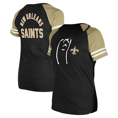 Women's New Era Black Orleans Saints  Lace-Up Raglan T-Shirt