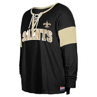 Women's New Era Black Orleans Saints Plus Lace-Up Notch Neck Long Sleeve T-Shirt