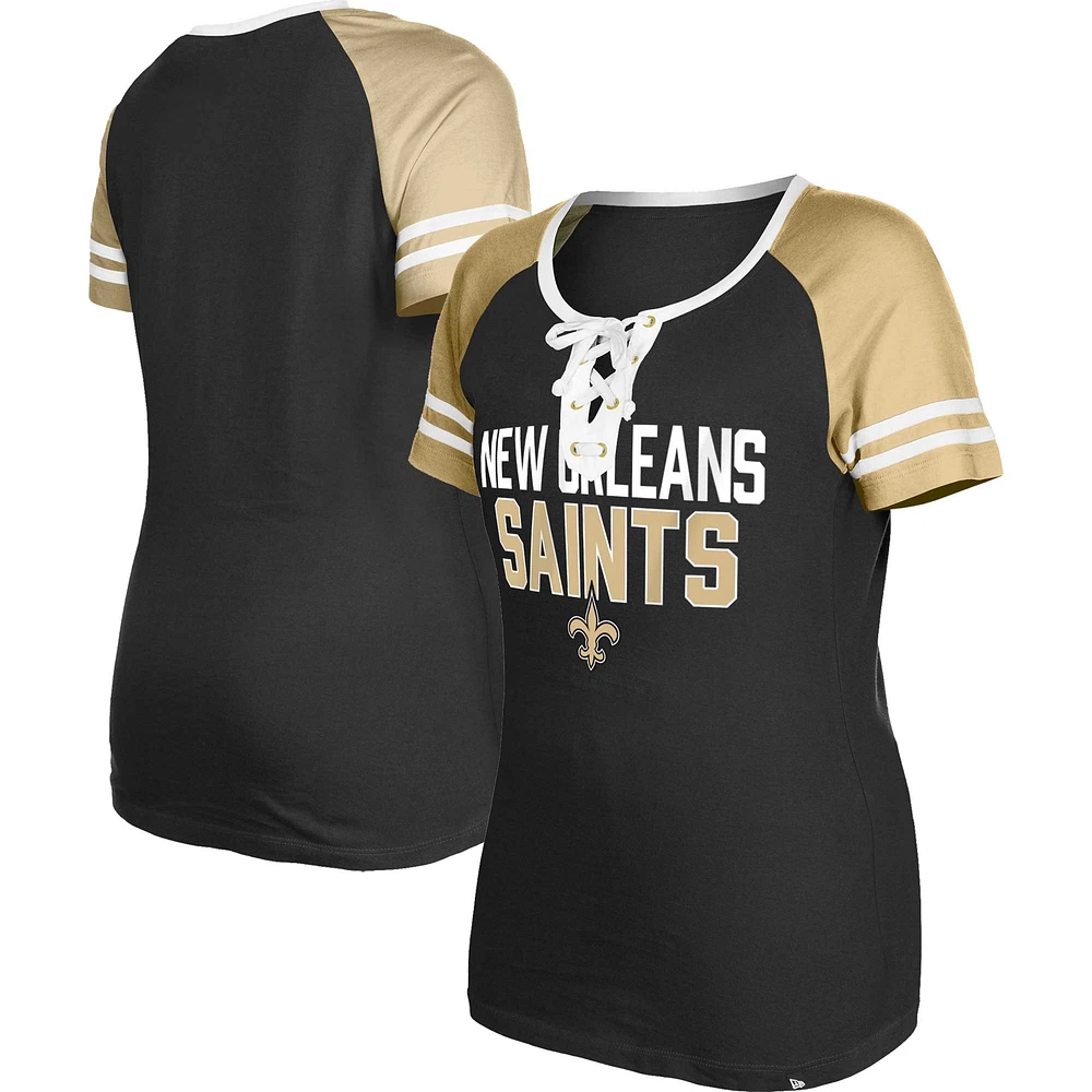 Women's New Era  Black Orleans Saints Raglan Lace-Up T-Shirt