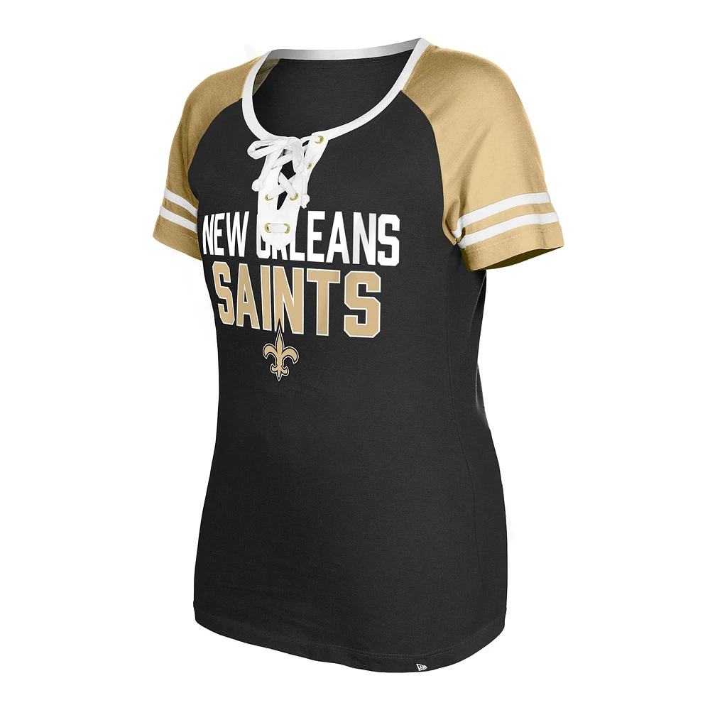 Women's New Era  Black Orleans Saints Raglan Lace-Up T-Shirt