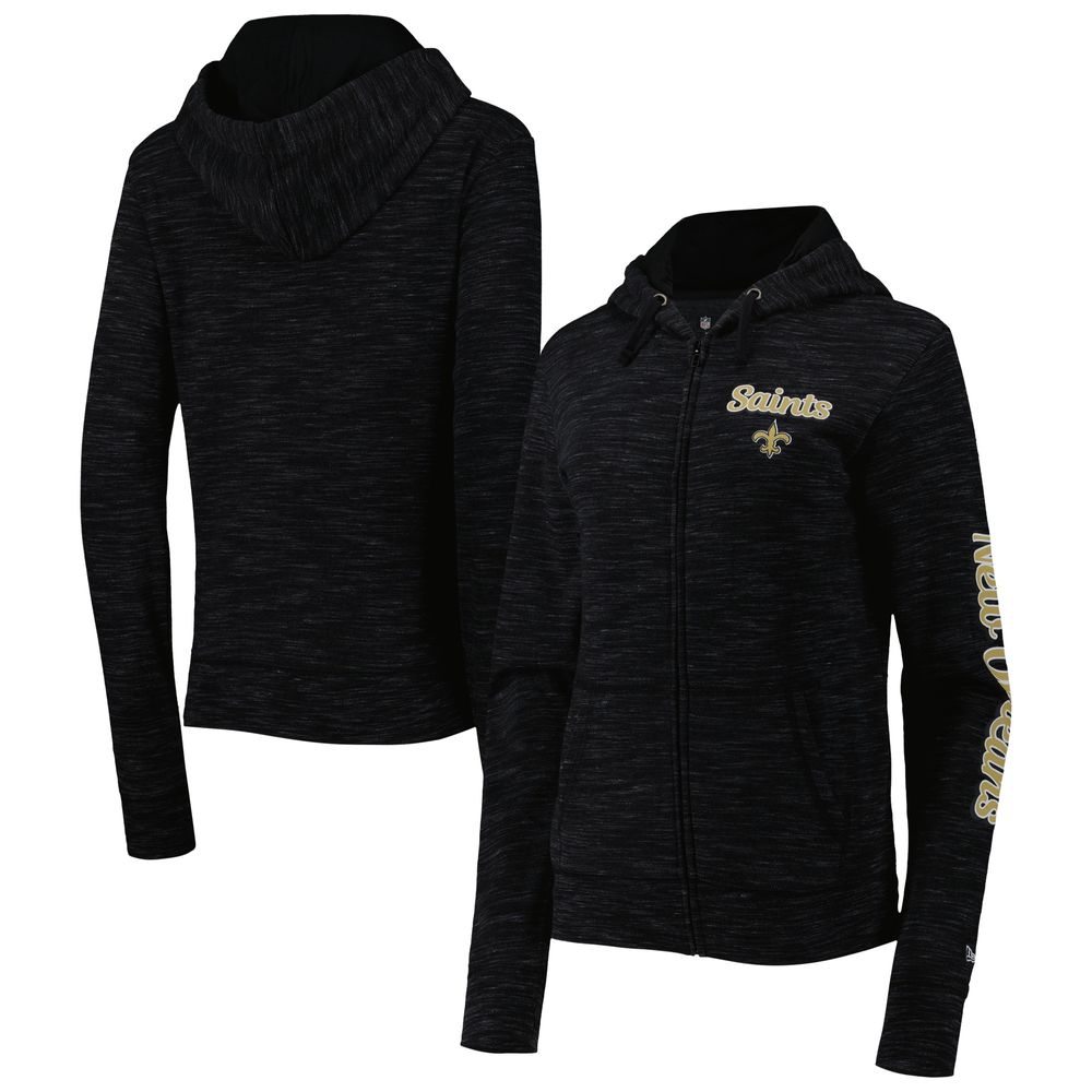 Women's New Era Black Orleans Saints Reverse Space-Dye Full-Zip Hoodie