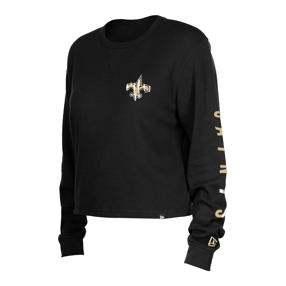 T-shirt court à manches longues thermique New Orleans Saints Era pour femme noir