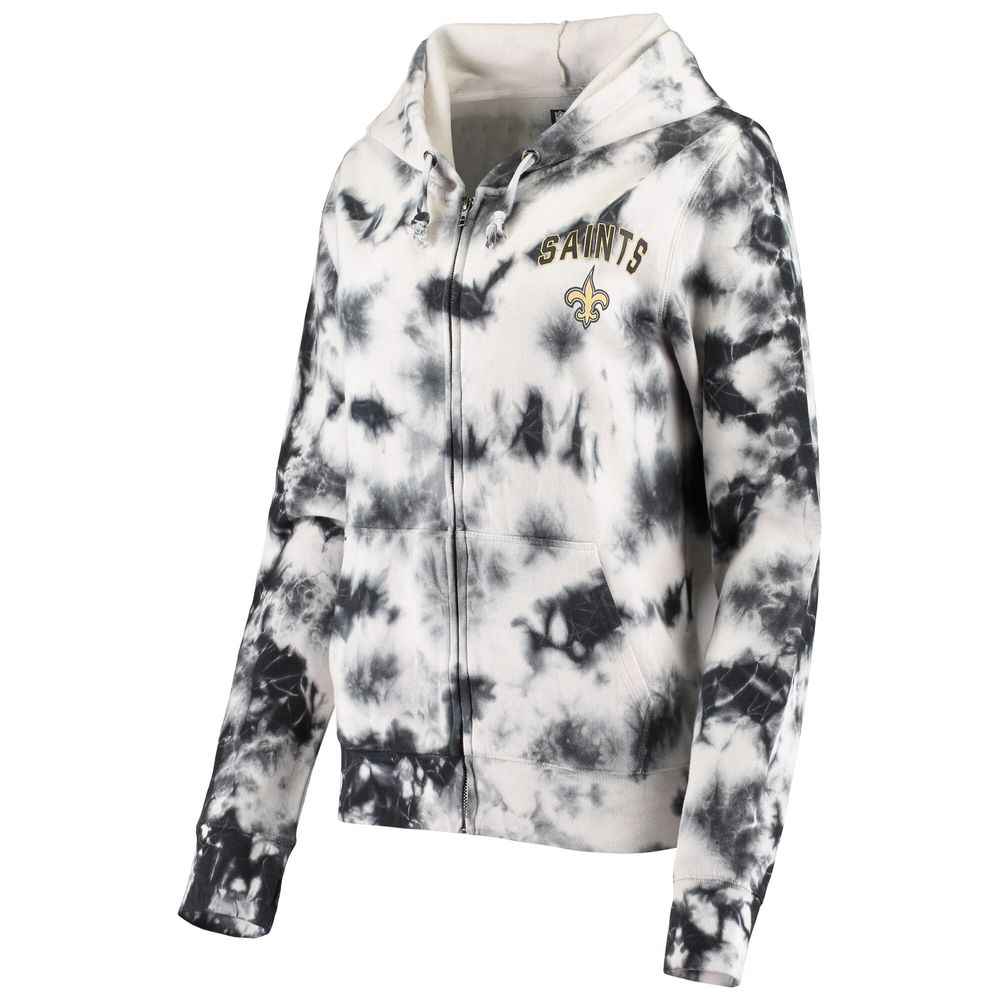 Women's New Era Black Orleans Saints Tie Dye Fleece Full-Zip Hoodie