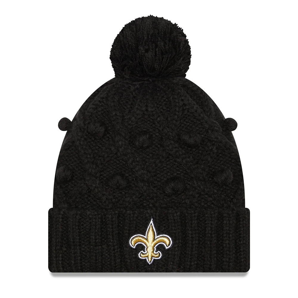 Bonnet en tricot à revers Toasty New Orleans Saints pour femme avec pompon noir New Era